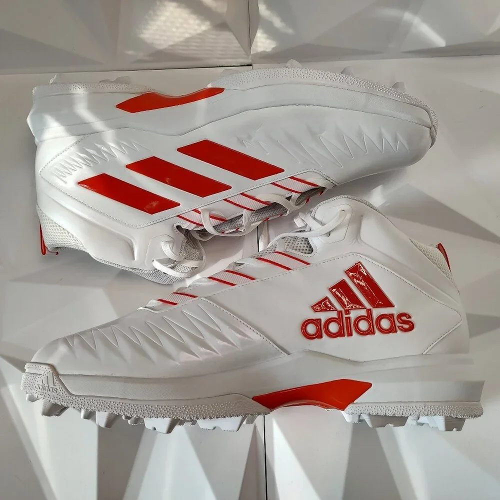 Adidas Mens Football Cleats 16 White Orange Shoe Lacrosse Nasty Mid Top Logo - Picture 11 of 11